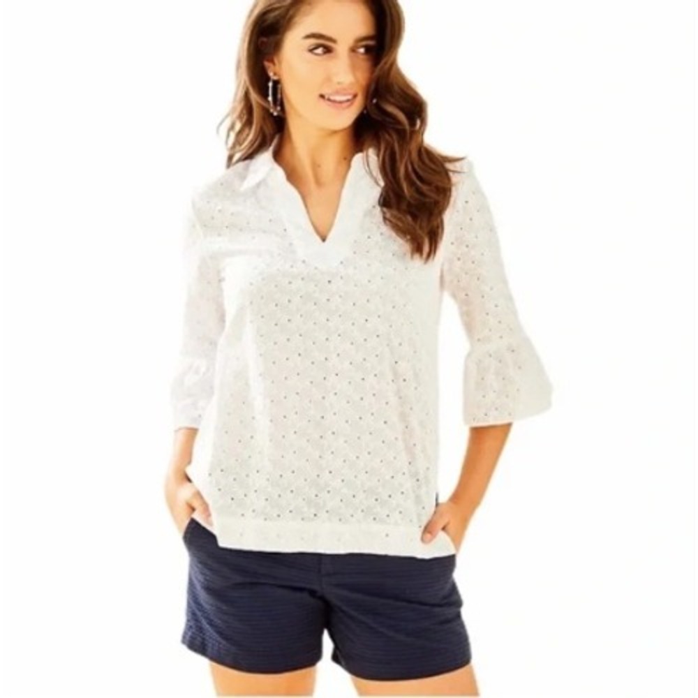 Lilly Pullitzer Ginger Top In Fish Eyelet Lace Sz XS White